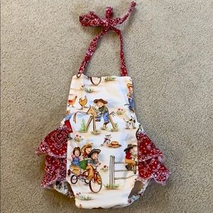 Girls 2T Vintage Wild West Theme Romper